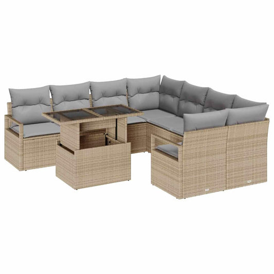 Garten-Sofa-Set 9 pcs Beige und Hellgrau 100 x 55 x 73 cm