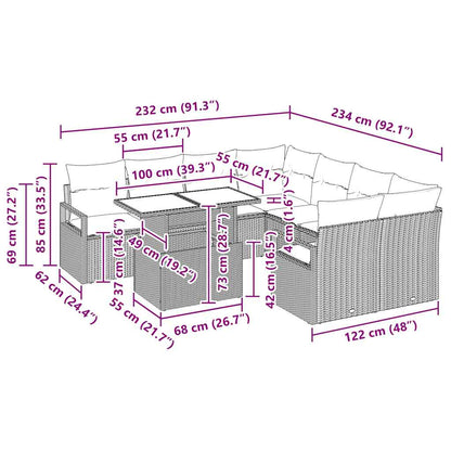 Garten-Sofa-Set mit Kissen 9 pcs Hellgrau 100 x 55 x 73 cm