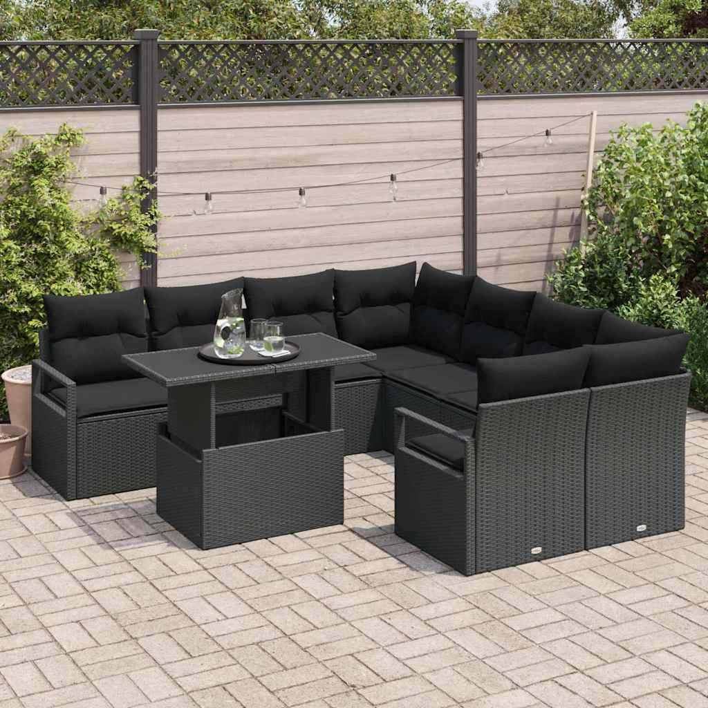 Garten-Sofa-Set mit Kissen 9 pcs Schwarz 100 x 55 x 73 cm