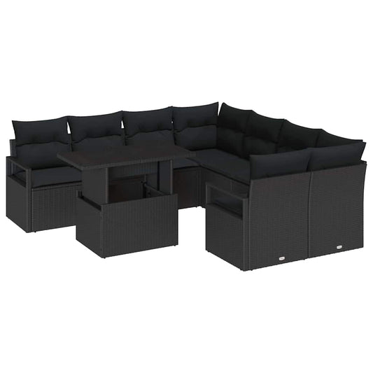 Garten-Sofa-Set mit Kissen 9 pcs Schwarz 100 x 55 x 73 cm