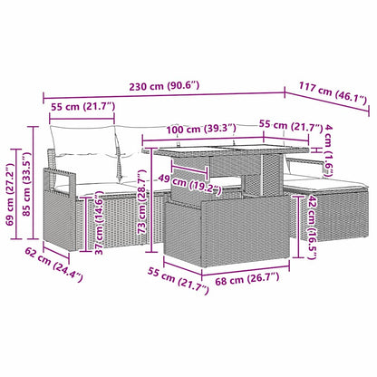 Garten-Sofa-Set mit Kissen 6 pcs Braun und Creme