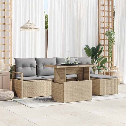 Garten-Sofa-Set mit Kissen 6 pcs Beige und Hellgrau