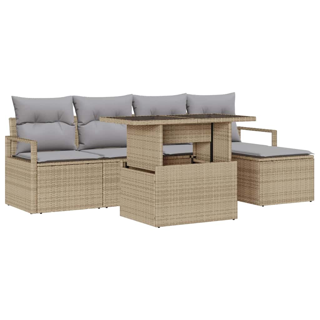 Garten-Sofa-Set mit Kissen 6 pcs Beige und Hellgrau