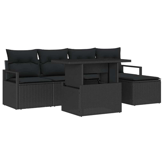 Garten-Sofa-Set mit Kissen 6 pcs Schwarz