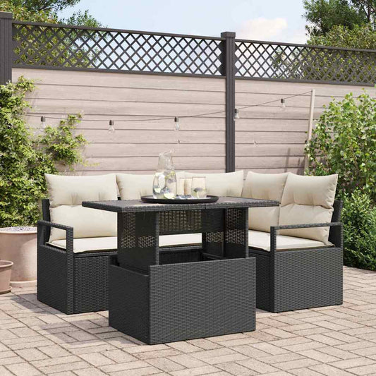 Garten-Sofa-Set 5 pcs Schwarz und Creme 100 x 55 x 73 cm