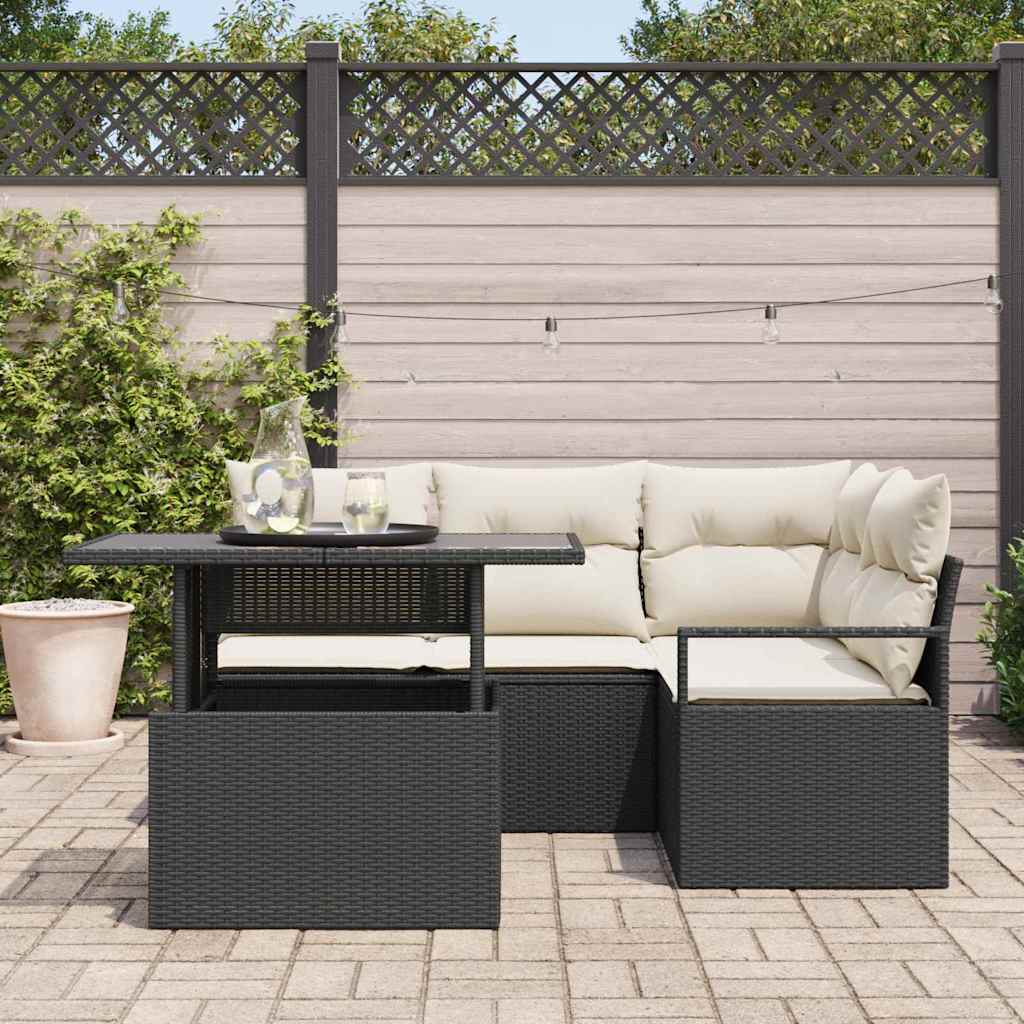 Garten-Sofa-Set 5 pcs Schwarz und Creme 100 x 55 x 73 cm