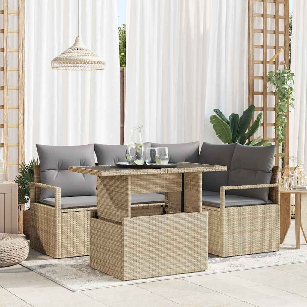 Garten-Sofa-Set 5 pcs Beige und Hellgrau 100 x 55 x 73 cm