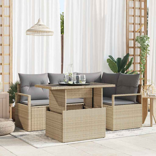 Garten-Sofa-Set 5 pcs Beige und Hellgrau 100 x 55 x 73 cm