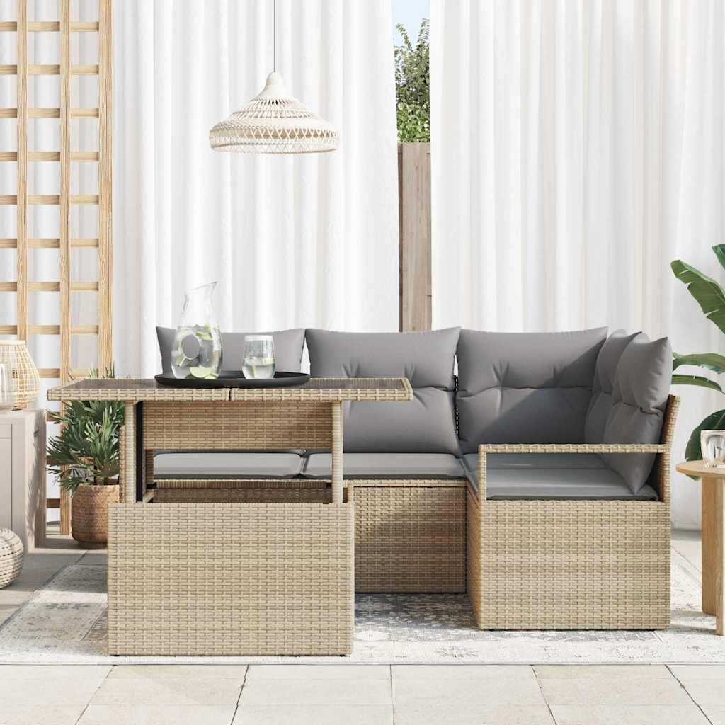 Garten-Sofa-Set 5 pcs Beige und Hellgrau 100 x 55 x 73 cm