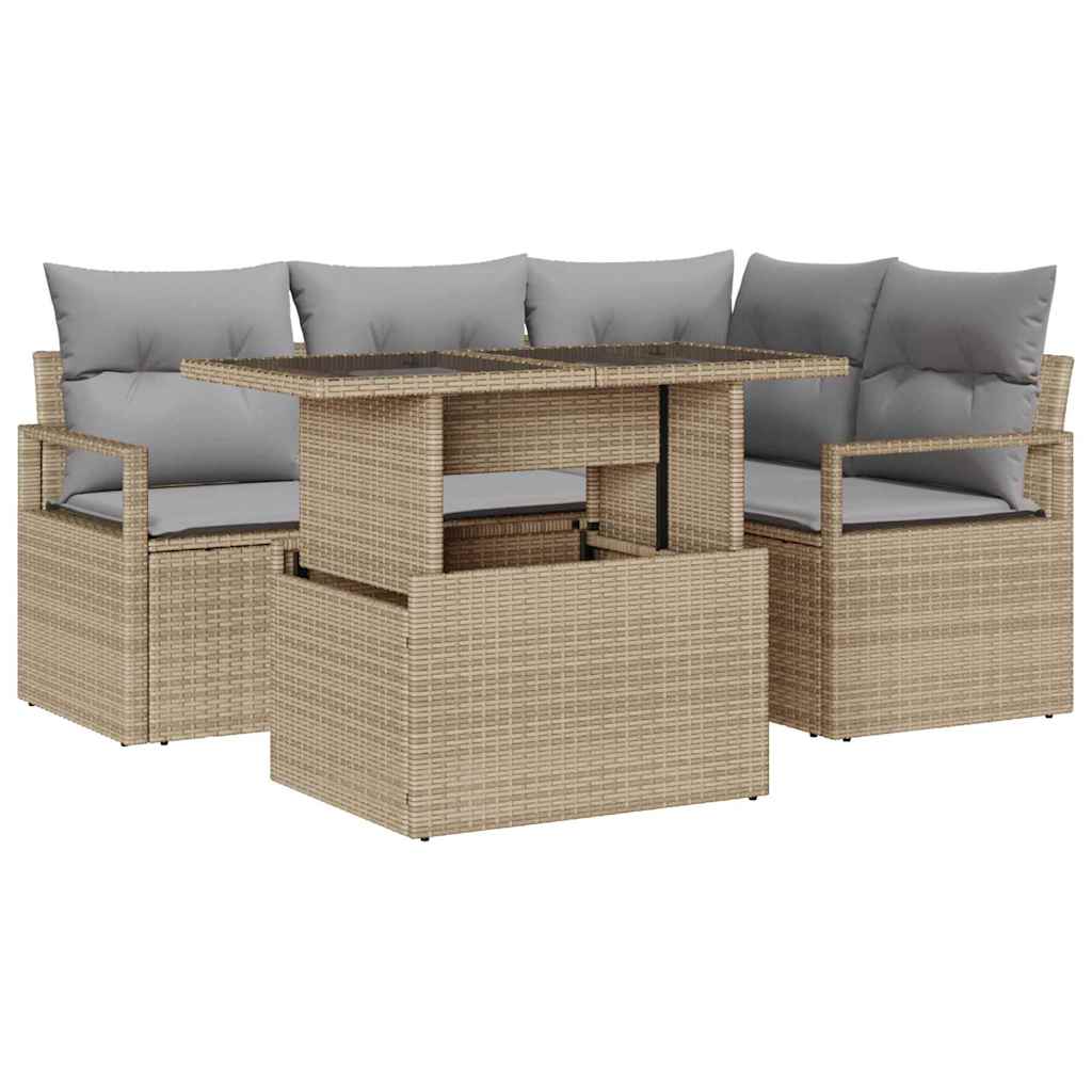 Garten-Sofa-Set 5 pcs Beige und Hellgrau 100 x 55 x 73 cm