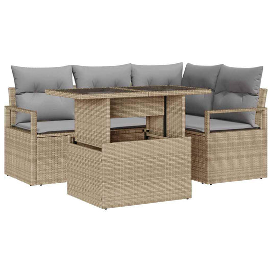 Garten-Sofa-Set 5 pcs Beige und Hellgrau 100 x 55 x 73 cm