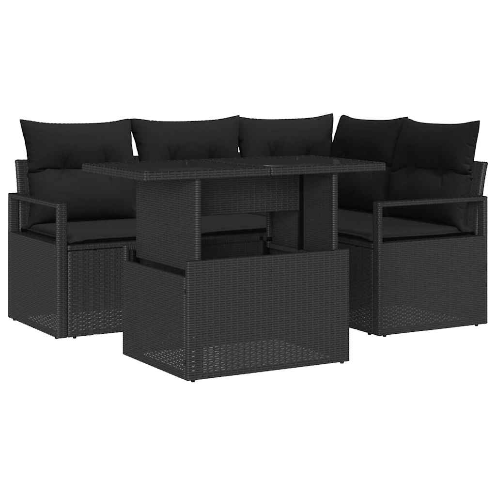 Garten-Sofa-Set mit Kissen 5 pcs Schwarz 100 x 55 x 73 cm