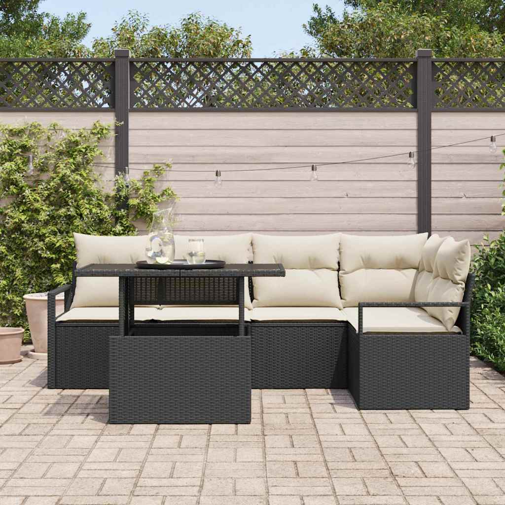 Garten-Sofa-Set 6 pcs Schwarz und Creme 100 x 55 x 73 cm