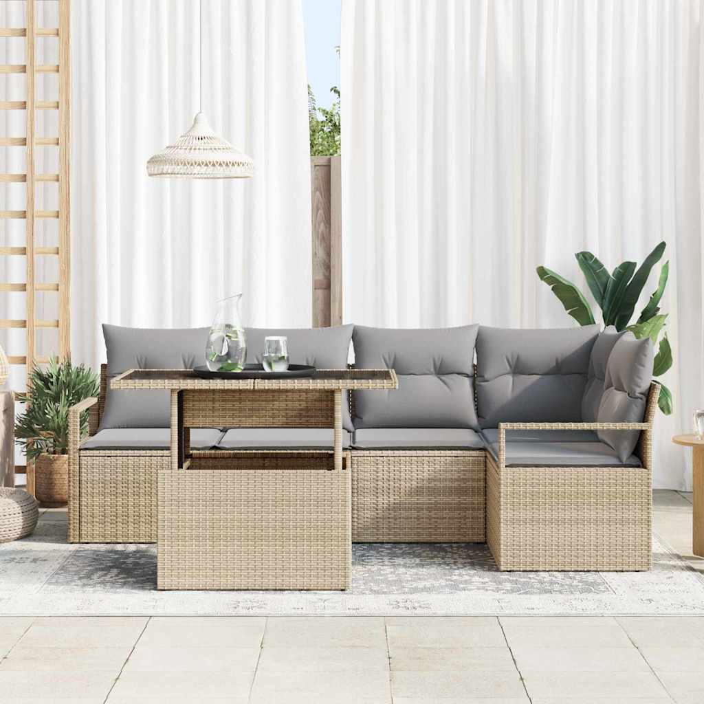 Garten-Sofa-Set 6 pcs Beige und Hellgrau 100 x 55 x 73 cm