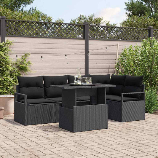 Garten-Sofa-Set mit Kissen 6 pcs Schwarz 100 x 55 x 73 cm