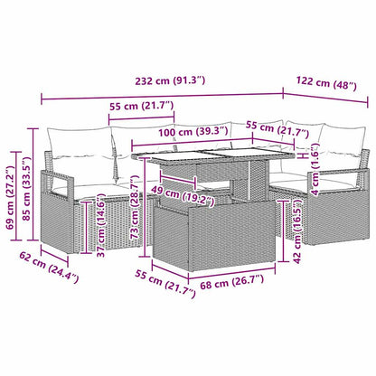 Garten-Sofa-Set mit Kissen 6 pcs Schwarz 100 x 55 x 73 cm