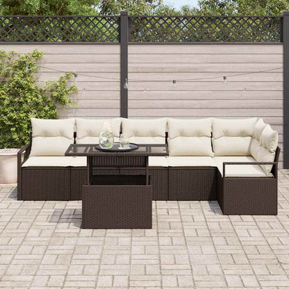 Garten-Sofa-Set mit Kissen 7 pcs Braun Poly Rattan