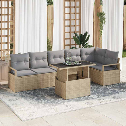 Garten-Sofa-Set mit Kissen 7 pcs Beige Poly Rattan
