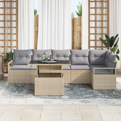 Garten-Sofa-Set mit Kissen 7 pcs Beige Poly Rattan