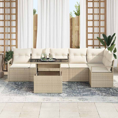 Garten-Sofa-Set mit Kissen 7 pcs Beige Poly Rattan