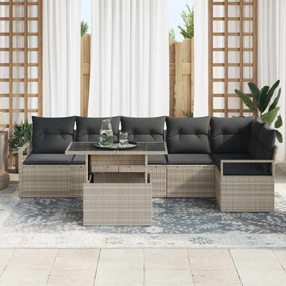 Garten-Sofa-Set mit Kissen 7 pcs Hellgrau Poly Rattan