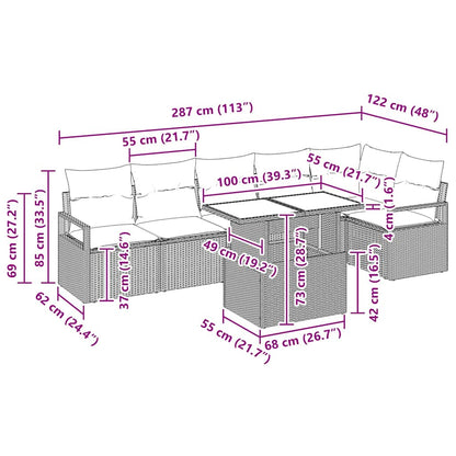 Garten-Sofa-Set mit Kissen 7 pcs Schwarz Poly Rattan