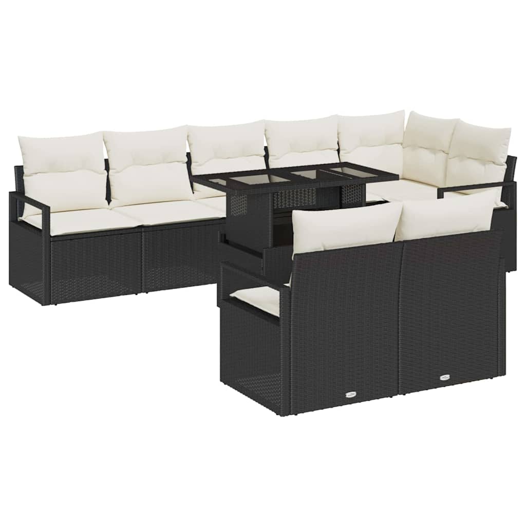 Garten-Sofa-Set 9 pcs Schwarz und Creme 100 x 55 x 73 cm