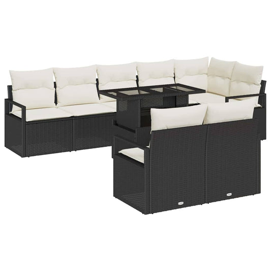 Garten-Sofa-Set 9 pcs Schwarz und Creme 100 x 55 x 73 cm