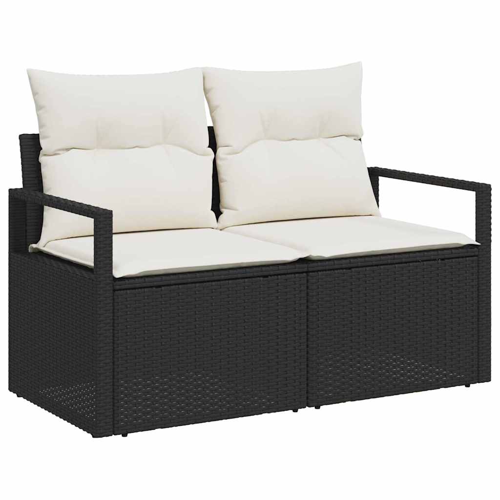 Garten-Sofa-Set 9 pcs Schwarz und Creme 100 x 55 x 73 cm