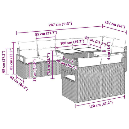 Garten-Sofa-Set 9 pcs Schwarz und Creme 100 x 55 x 73 cm