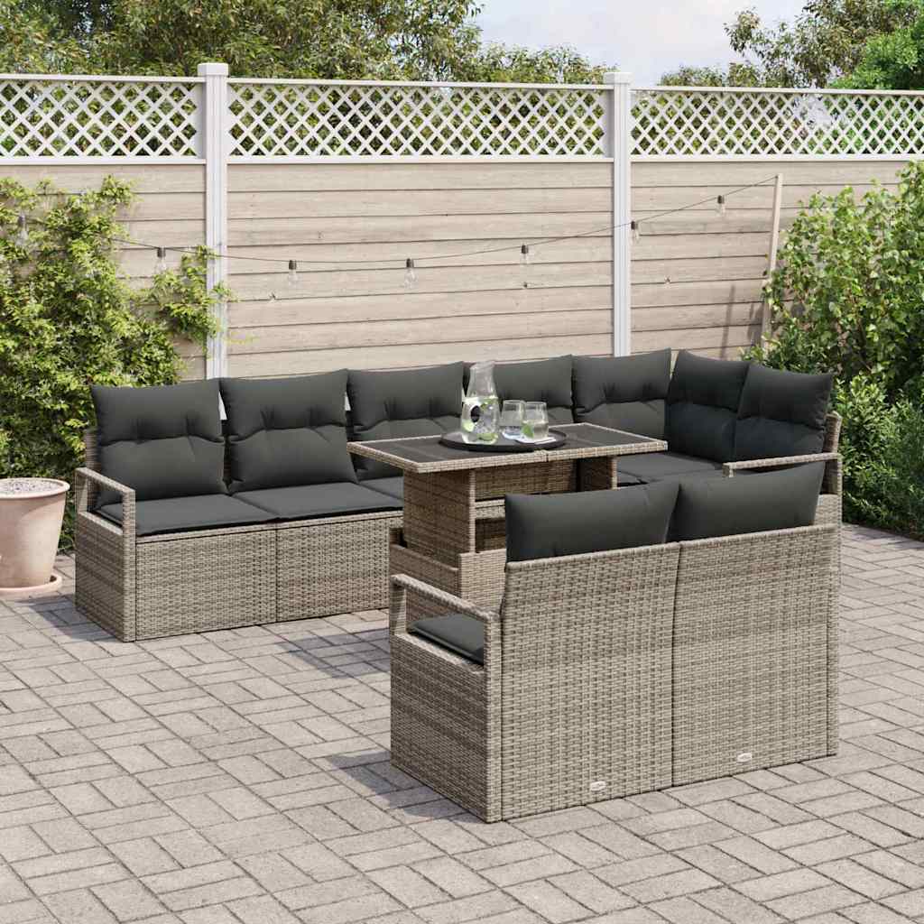 Garten-Sofa-Set mit Kissen 9 pcs Grau 100 x 55 x 73 cm