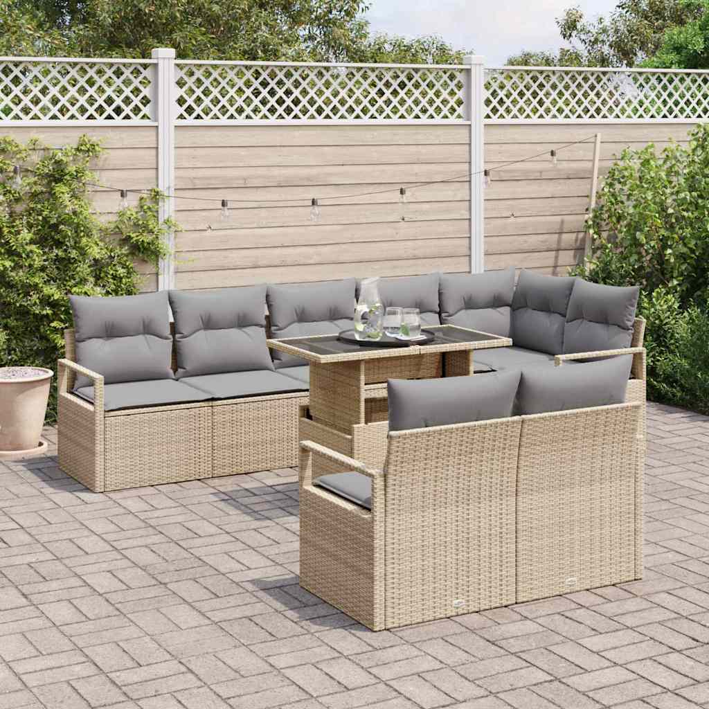 Garten-Sofa-Set 9 pcs Beige und Hellgrau 100 x 55 x 73 cm