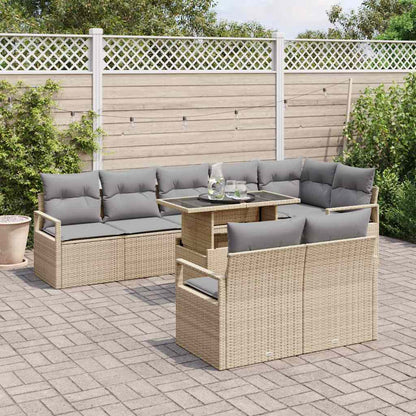 Garten-Sofa-Set 9 pcs Beige und Hellgrau 100 x 55 x 73 cm