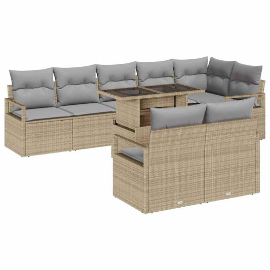 Garten-Sofa-Set 9 pcs Beige und Hellgrau 100 x 55 x 73 cm