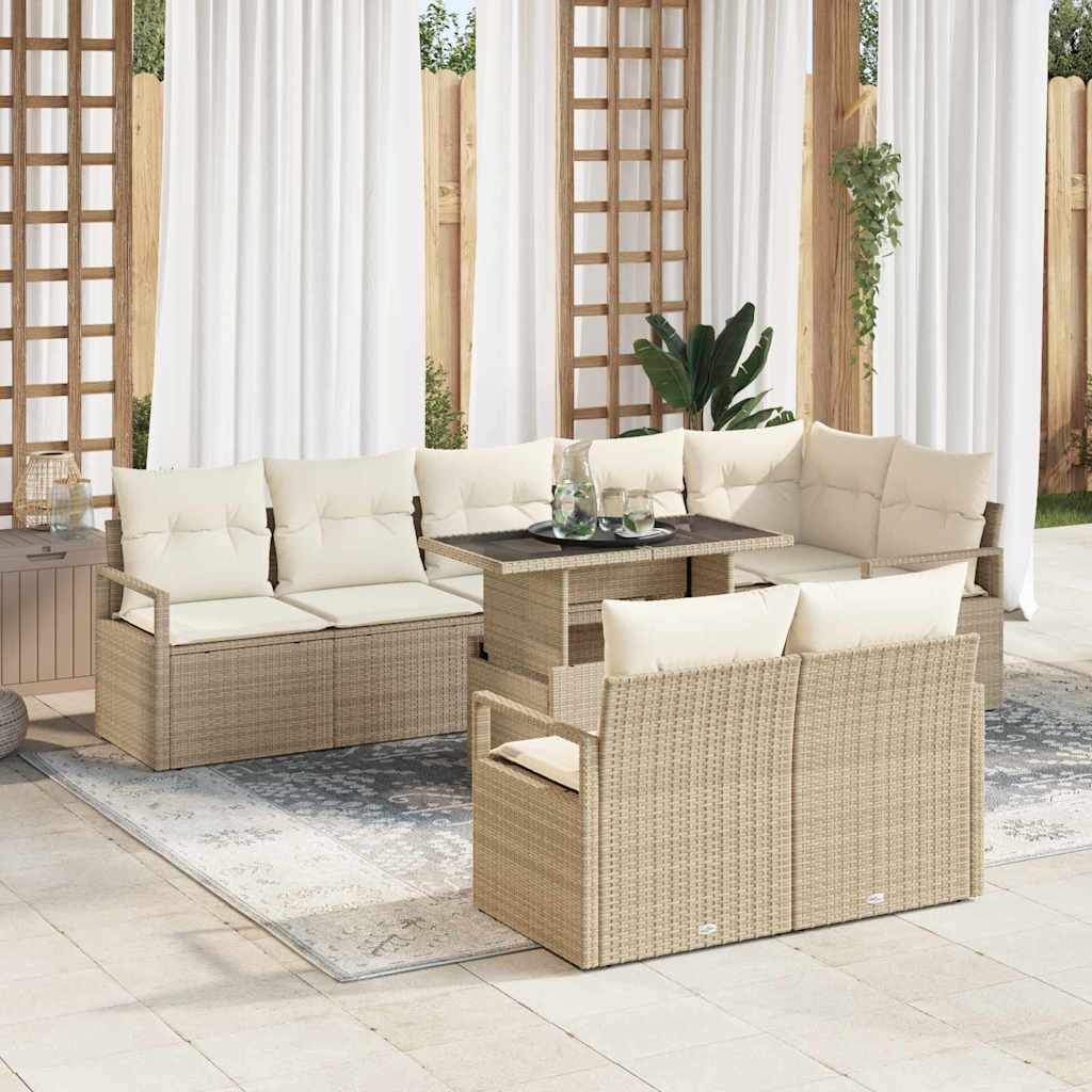 Garten-Sofa-Set 9 pcs Beige und Creme 100 x 55 x 73 cm