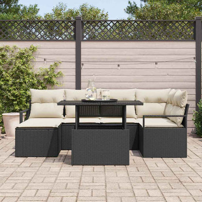 Garten-Sofa-Set mit Kissen 7 pcs Schwarz und Creme