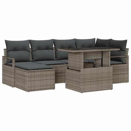 Garten-Sofa-Set mit Kissen 7 pcs Grau