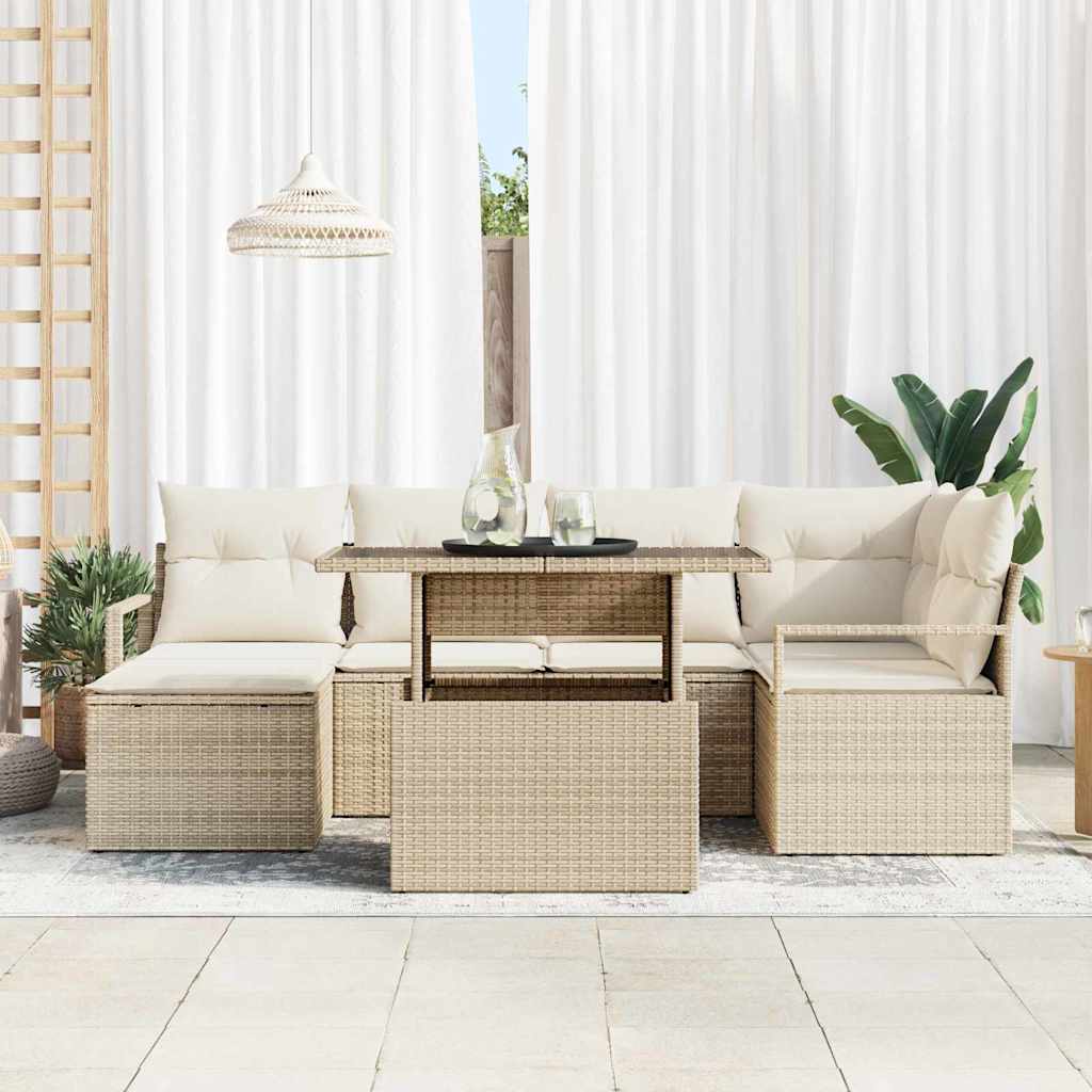 Garten-Sofa-Set mit Kissen 7 pcs Beige und Creme