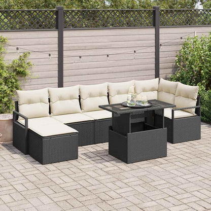 Garten-Sofa-Set mit Kissen 8 pcs Schwarz und Creme