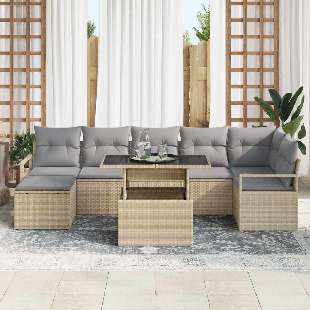 Garten-Sofa-Set mit Kissen 8 pcs Beige und Hellgrau