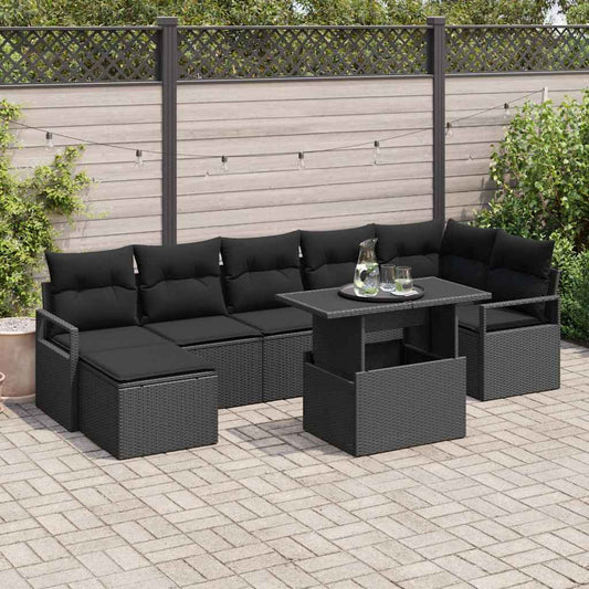 Garten-Sofa-Set mit Kissen 8 pcs Schwarz