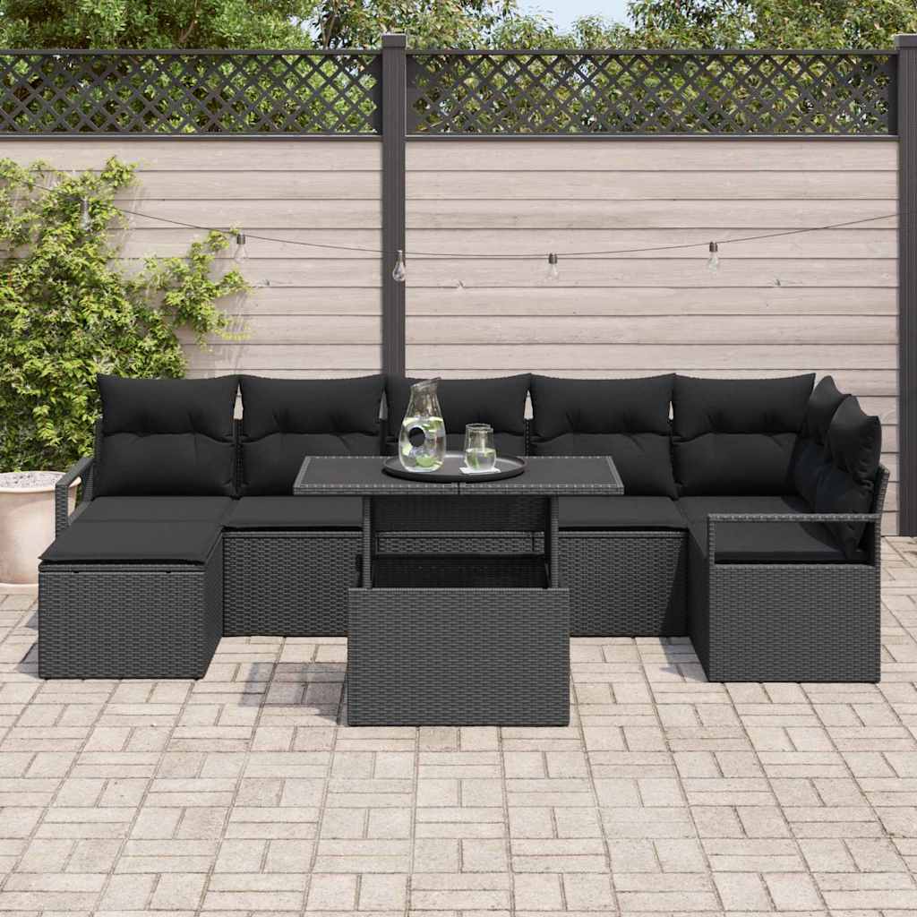Garten-Sofa-Set mit Kissen 8 pcs Schwarz