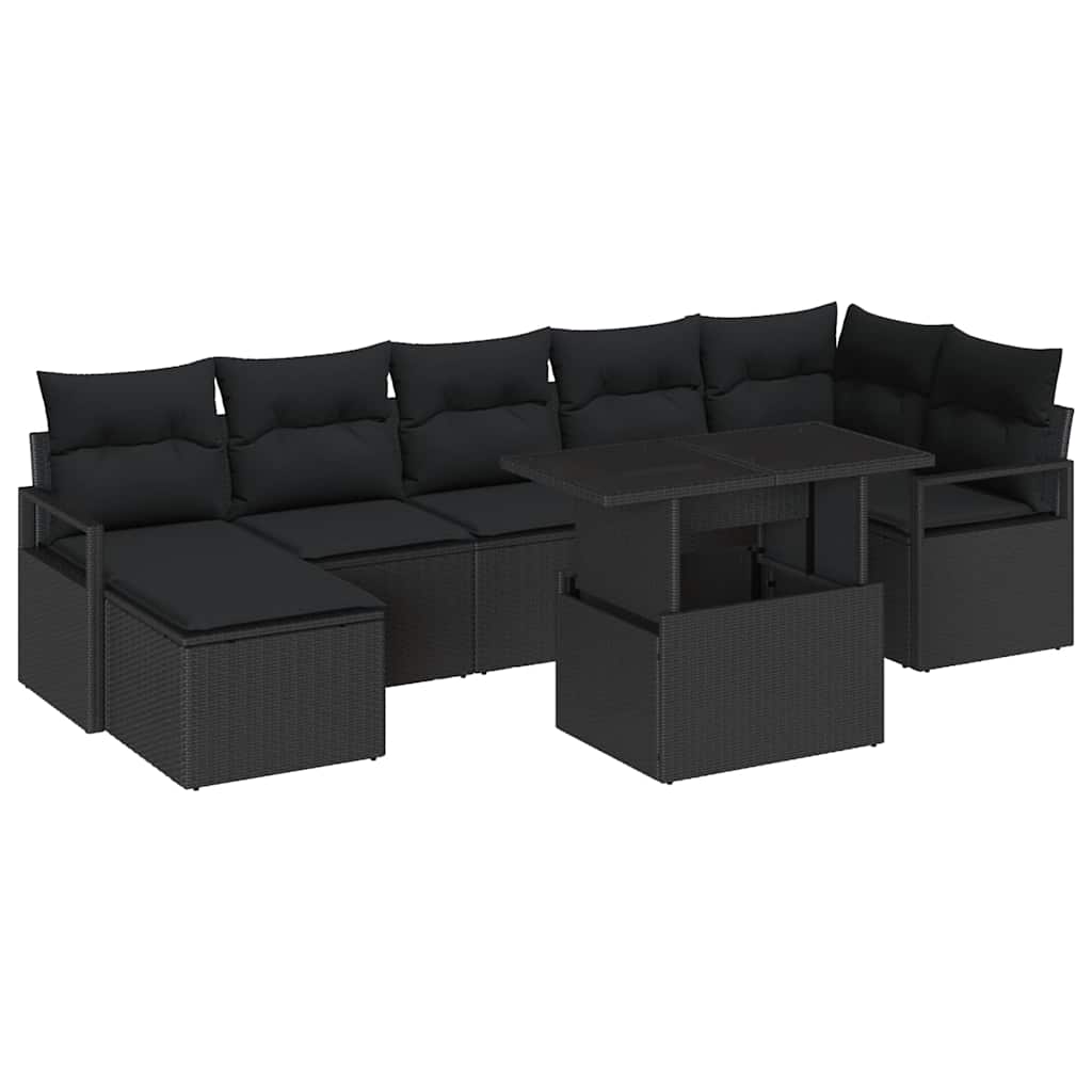 Garten-Sofa-Set mit Kissen 8 pcs Schwarz