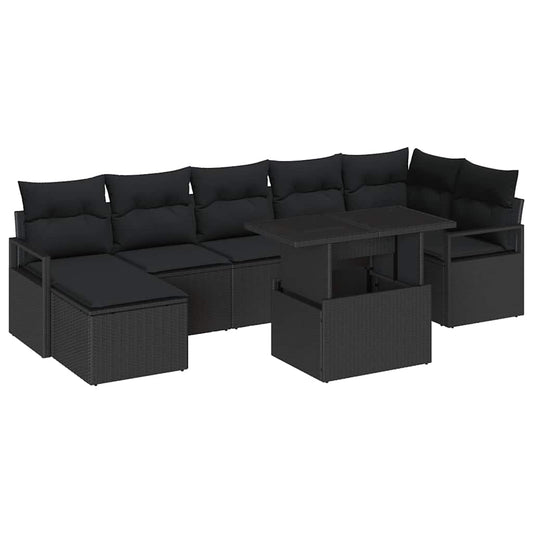 Garten-Sofa-Set mit Kissen 8 pcs Schwarz
