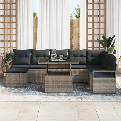 Garten-Sofa-Set mit Kissen 9 pcs Grau