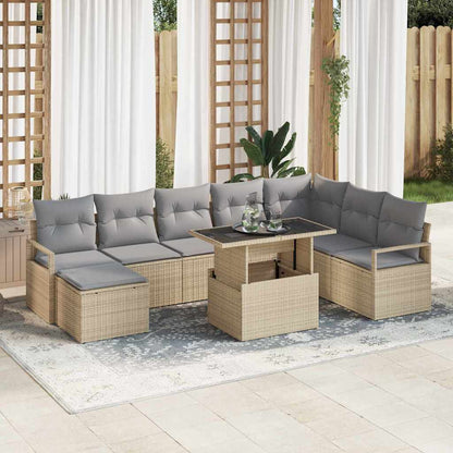 Garten-Sofa-Set mit Kissen 9 pcs Beige und Hellgrau