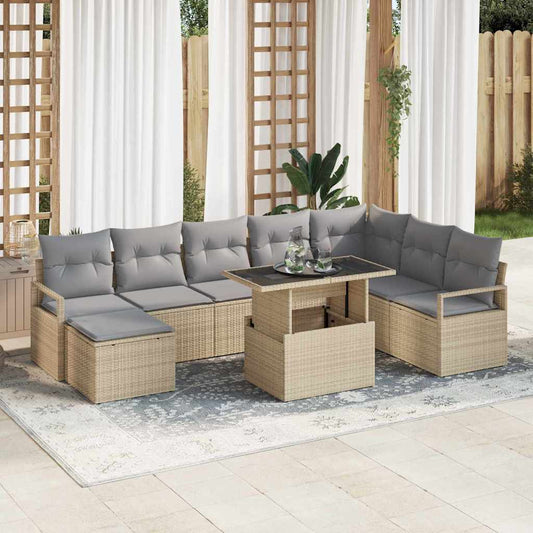 Garten-Sofa-Set mit Kissen 9 pcs Beige und Hellgrau