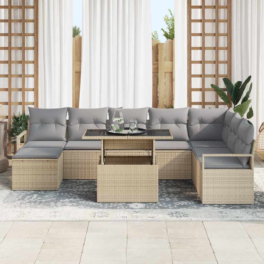 Garten-Sofa-Set mit Kissen 9 pcs Beige und Hellgrau