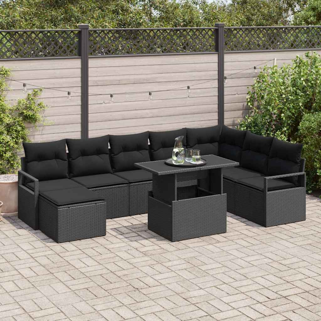 Garten-Sofa-Set mit Kissen 9 pcs Schwarz