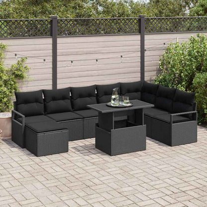 Garten-Sofa-Set mit Kissen 9 pcs Schwarz